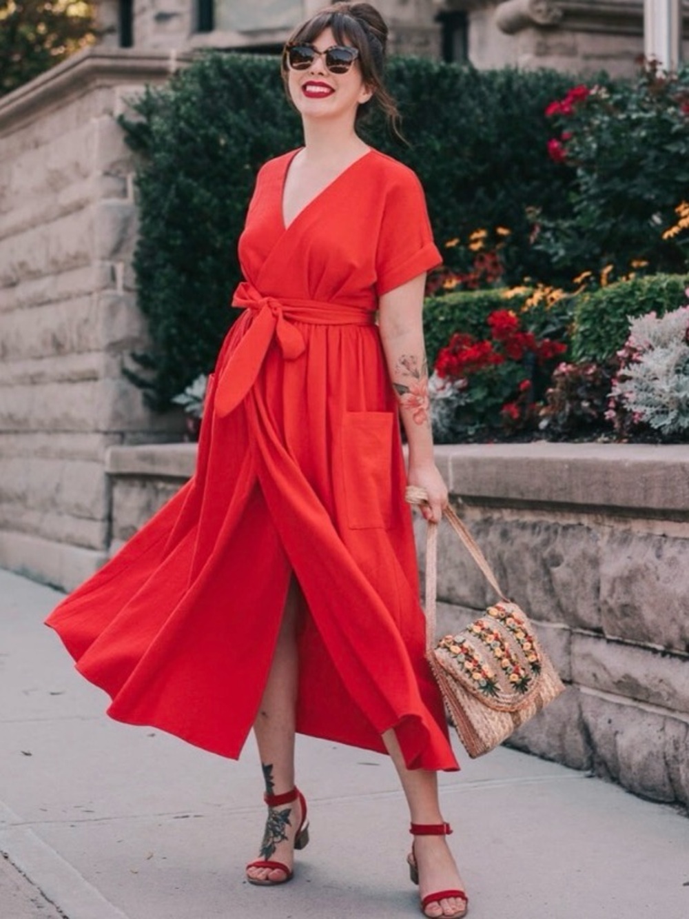 Mara Hoffman Ingrid Red Wrap Midi Dress